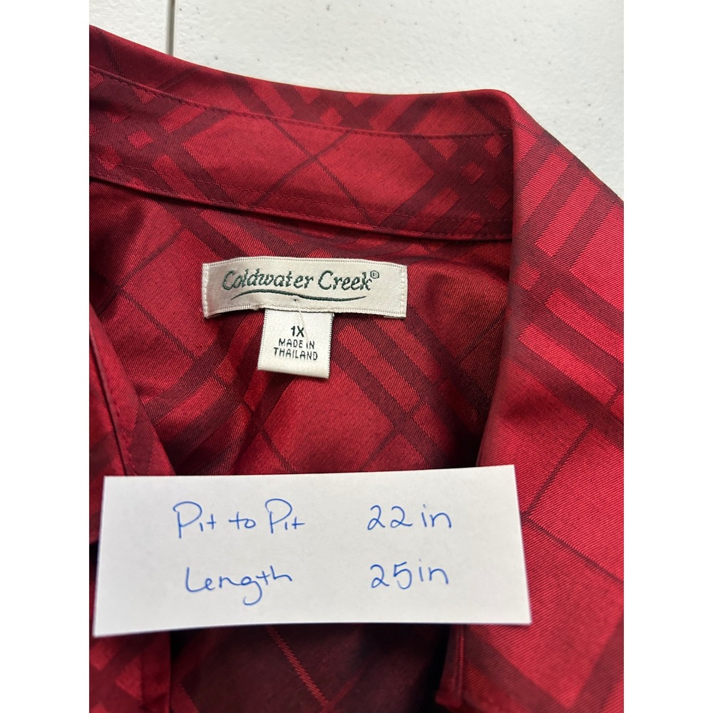 Coldwater Creek Red Plaid Zip Front Blouse Shacket Plus Size 1X Long Sleeve - Picture 4 of 7